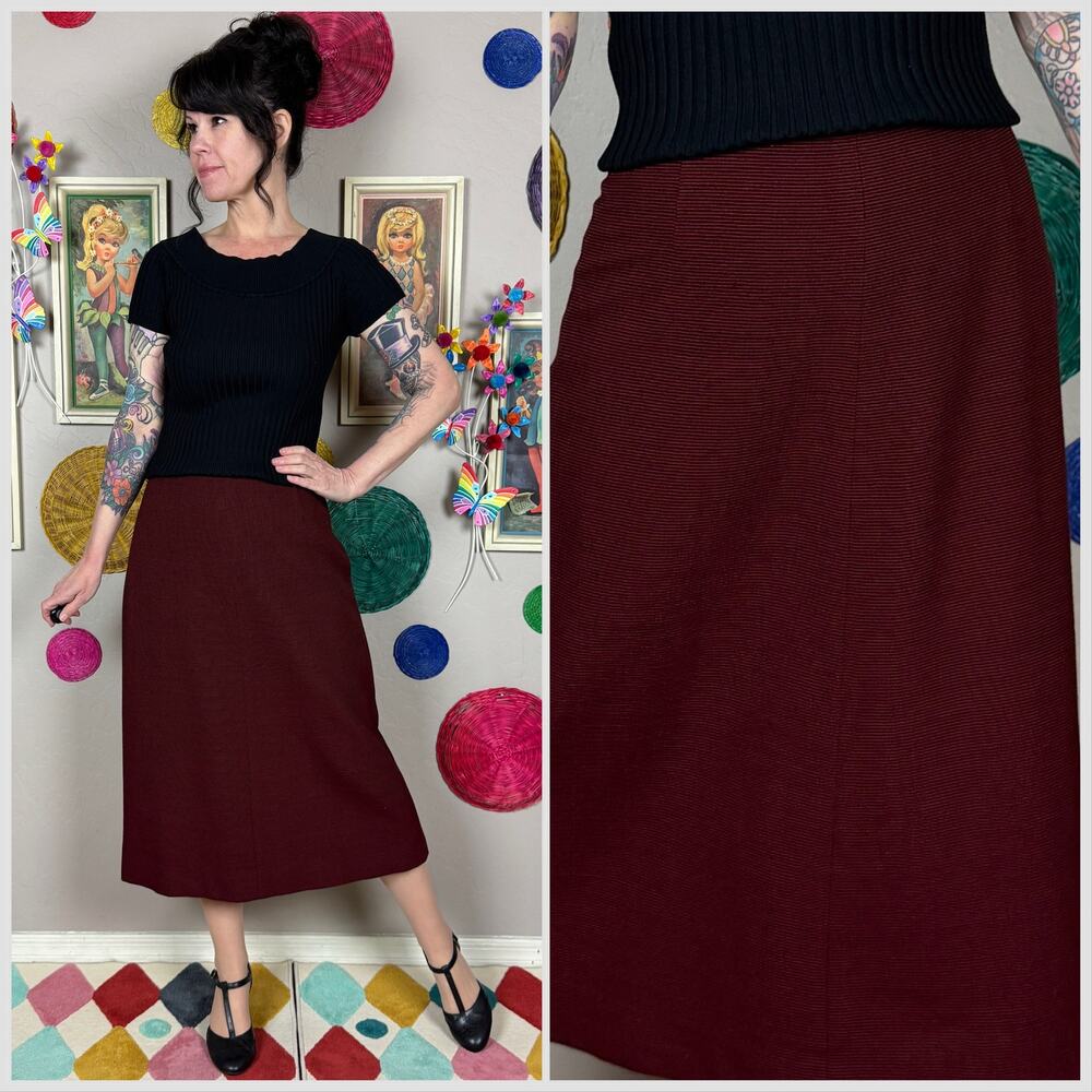 Vintage 1950s Red and Black Pinstripe A-Line Midi Skirt